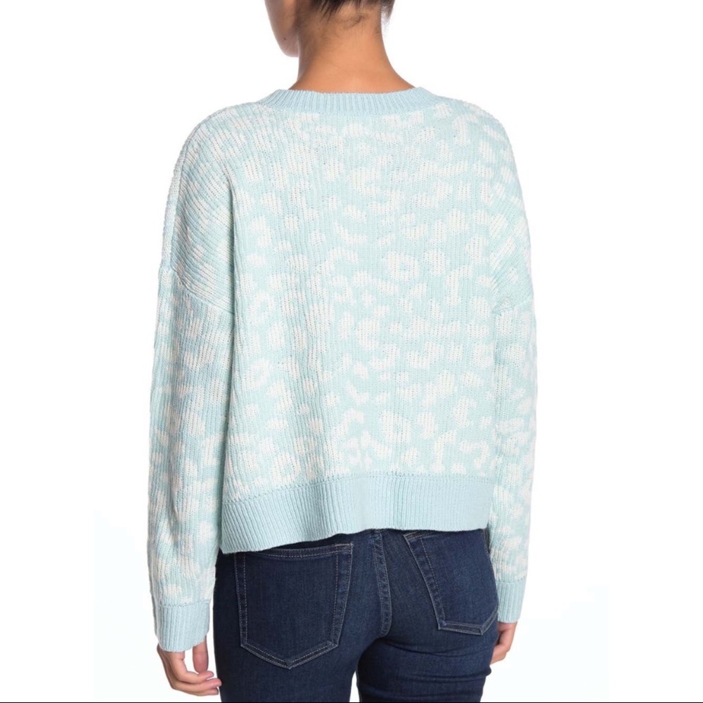 JOHN + JENN NEW w/ Tags Anthropologie Leopard Print Sweater Mint - Picture 2 of 4